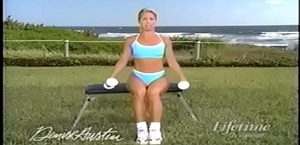  Jerkoff to Denise Austin in sky blue 2 piece with beat